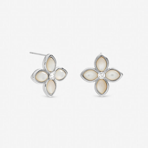 Inicio Sterling Silver Mother of Pearl Clover Stud Earrings