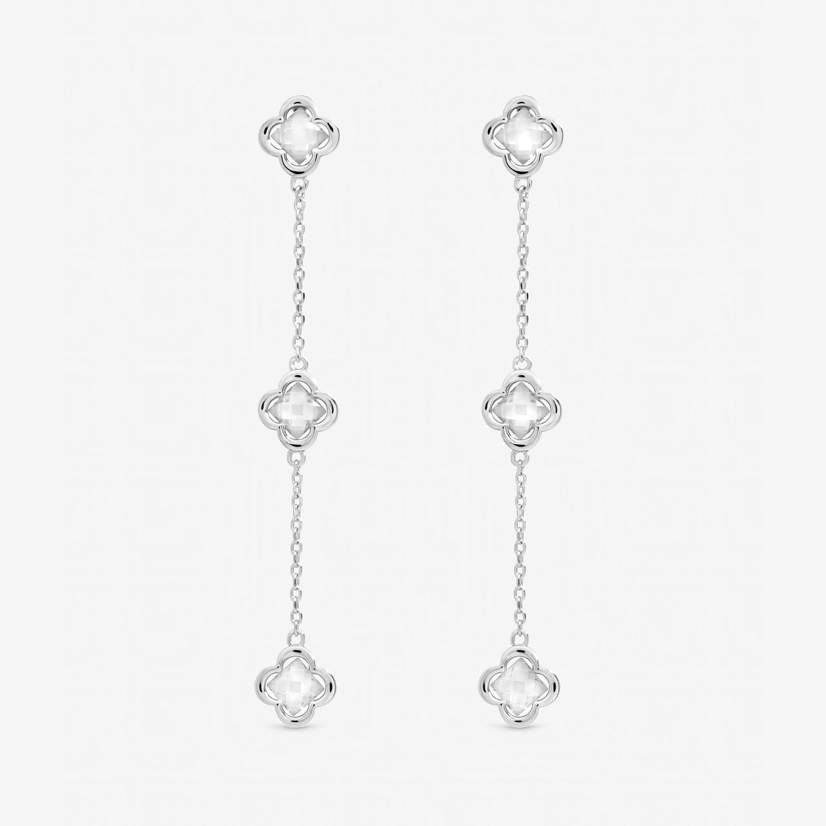 Inicio Sterling Silver Crystal Fine Triple Clover Drop Earrings