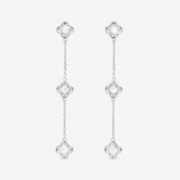 Inicio Sterling Silver Crystal Fine Triple Clover Drop Earrings