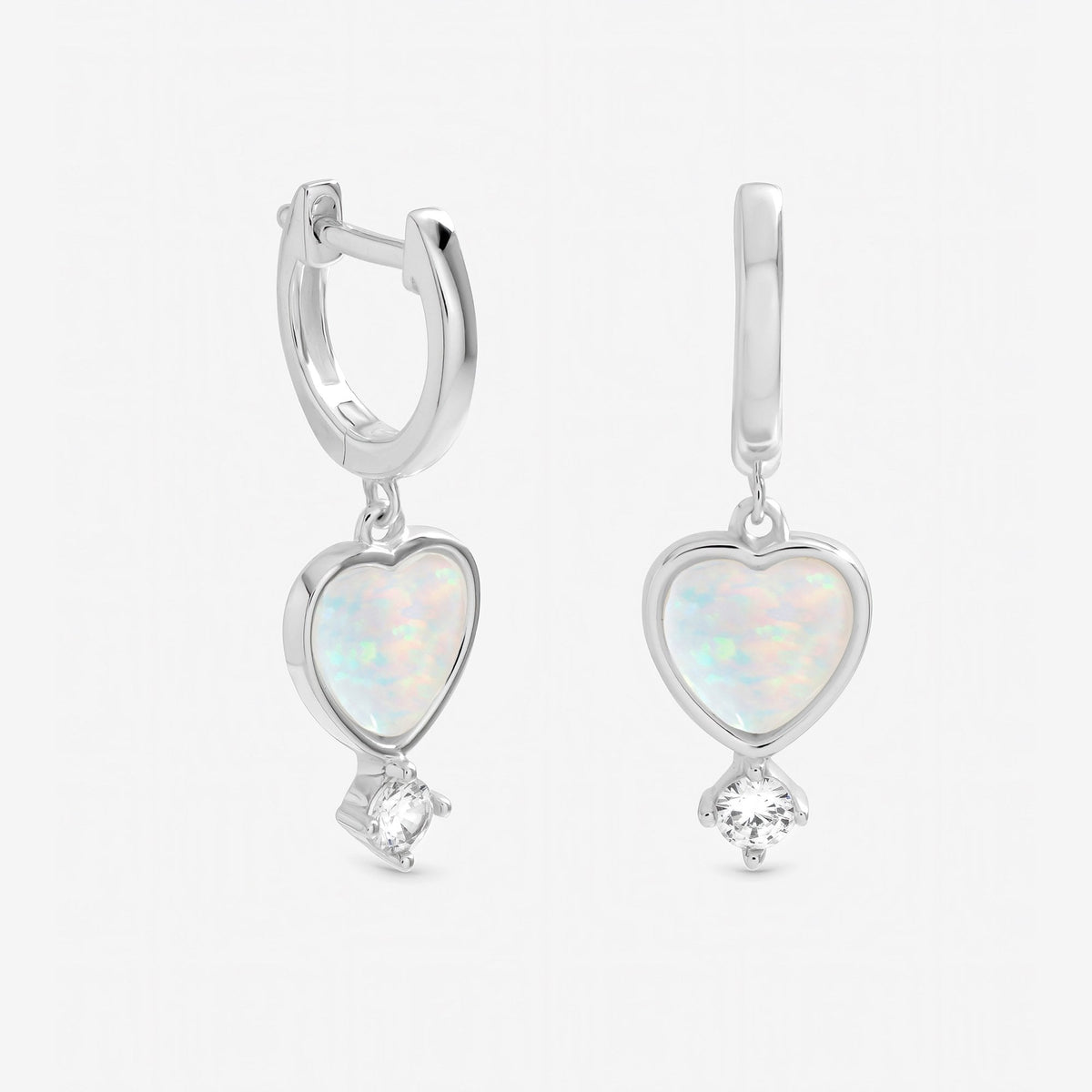 Inicio Sterling Silver Opal Heart Charm Earrings