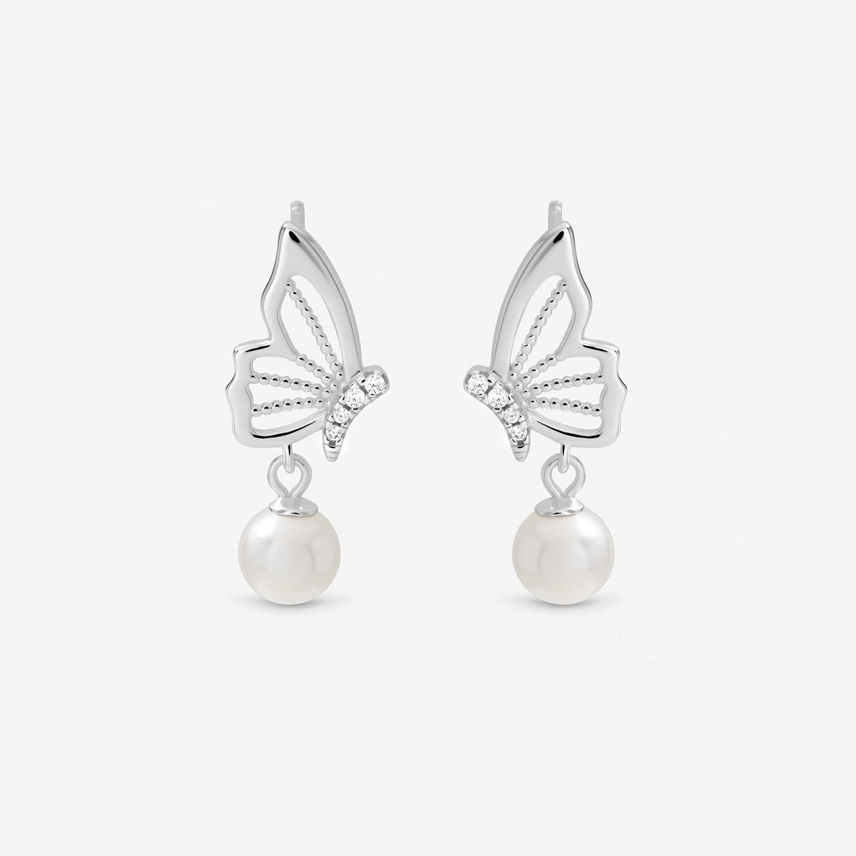 Inicio Sterling Silver Polished Butterfly Pearl Drop Earrings
