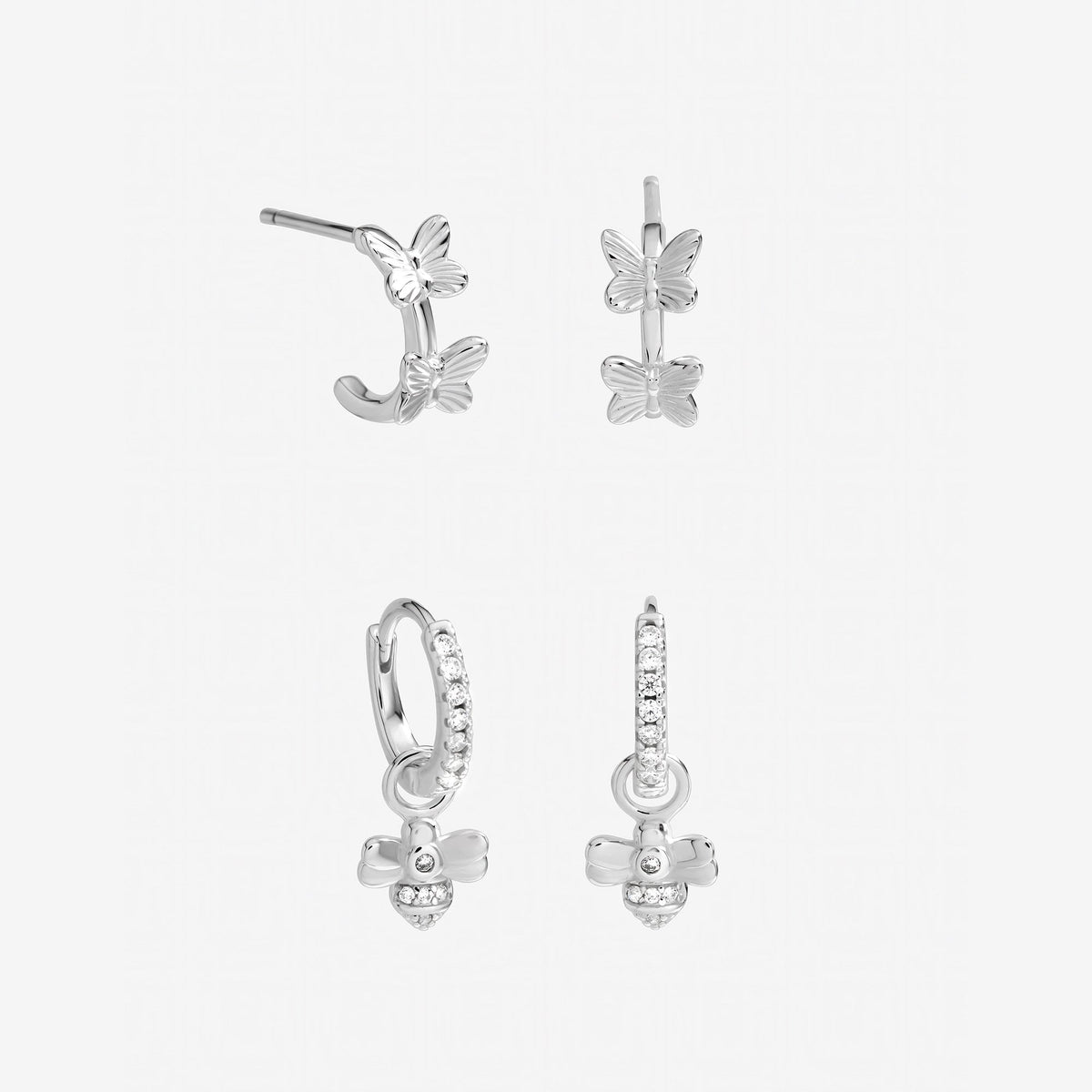 Inicio Sterling Silver Butterfly Bumble Bee Earrings - Pack of 2