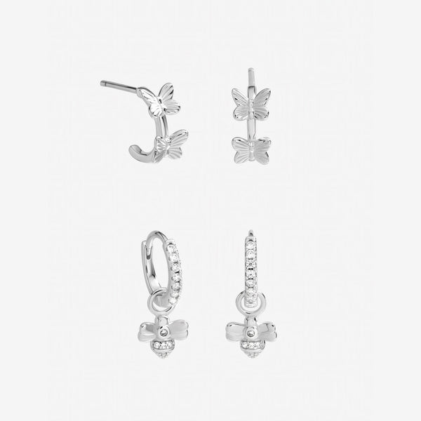 Inicio Sterling Silver Butterfly Bumble Bee Earrings - Pack of 2