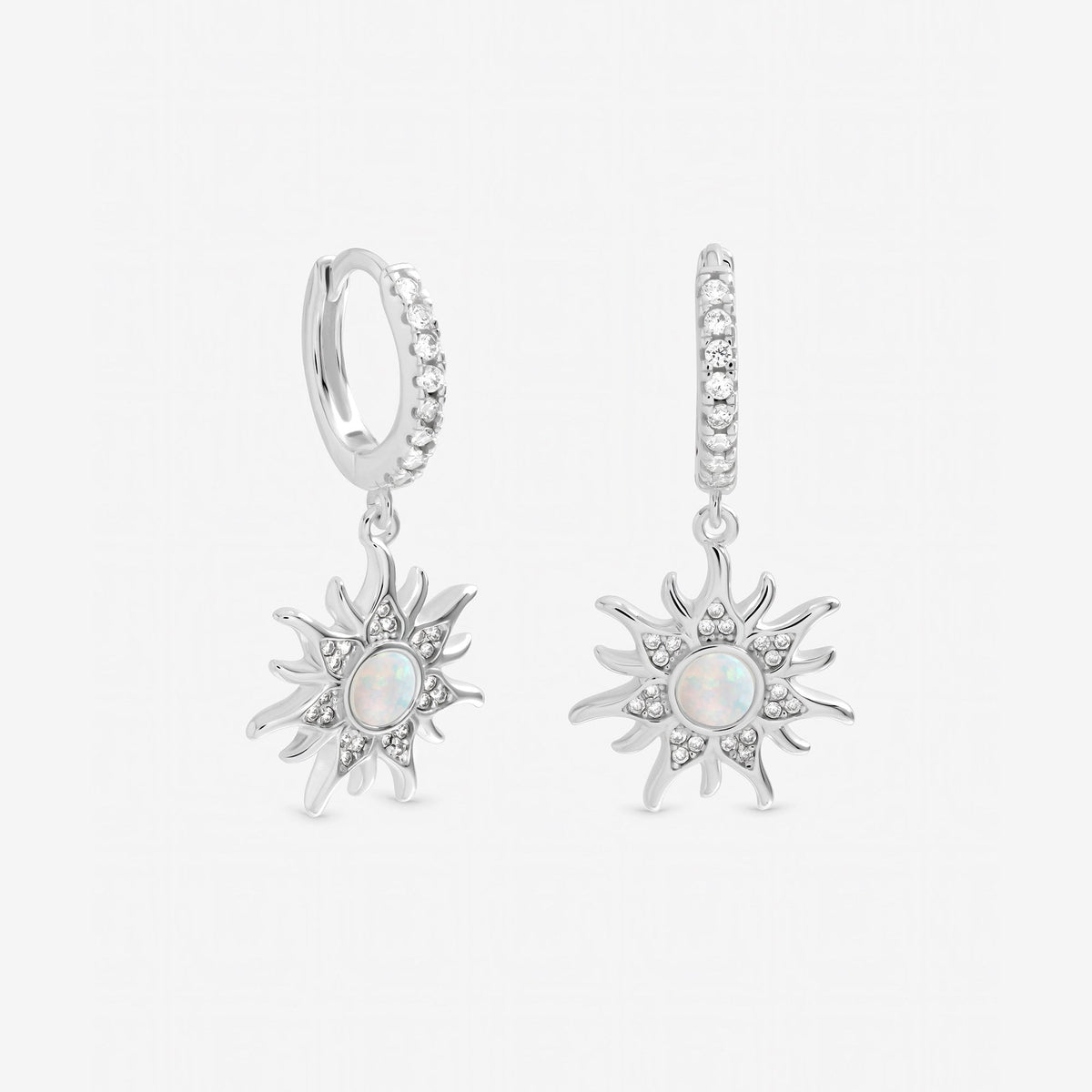 Inicio Sterling Silver Opal Sunburst Charm Hoops