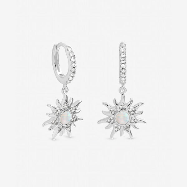 Inicio Sterling Silver Opal Sunburst Charm Hoops