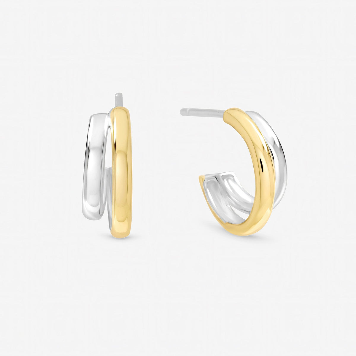 Inicio Sterling Silver Two Tone Double Row Hoop Earrings