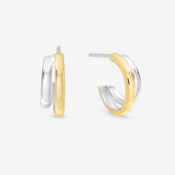 Inicio Sterling Silver Two Tone Double Row Hoop Earrings