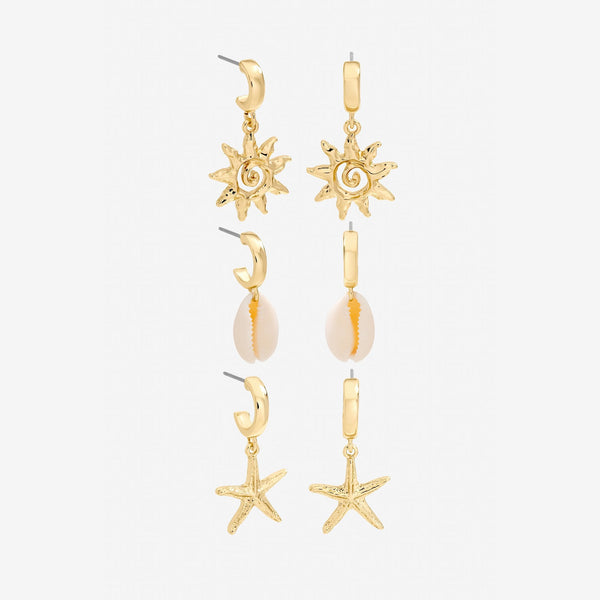 Mood Gold Plated Real Shell Charm Earrings - Pack of 3