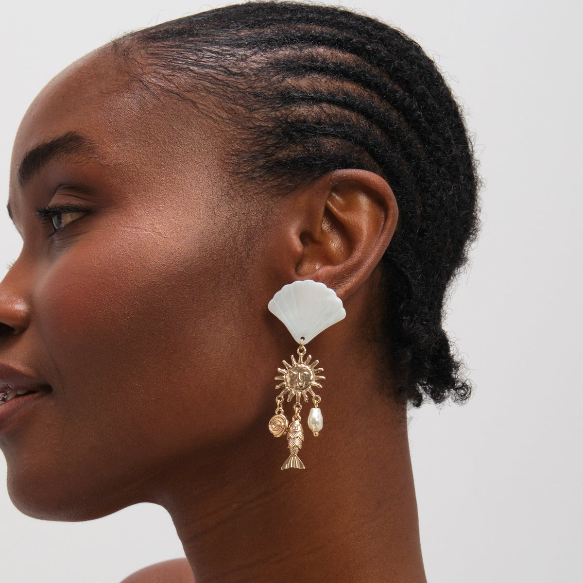 Mood Gold Plated Statement Shell Drop Earrings