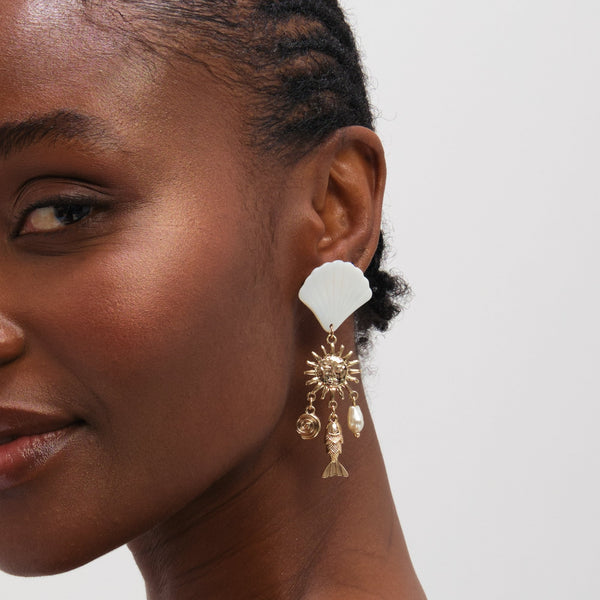 Mood Gold Plated Statement Shell Drop Earrings