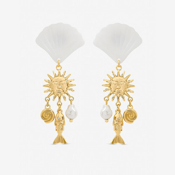Mood Gold Plated Statement Shell Drop Earrings
