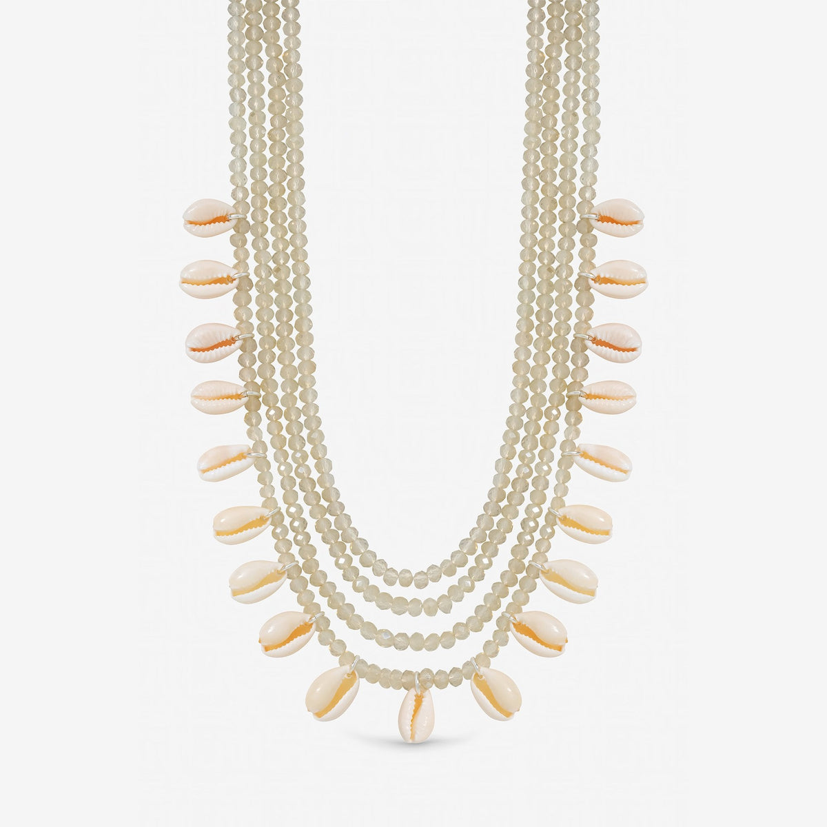 Mood Silver Plated Shell and Bead Multirow Necklace