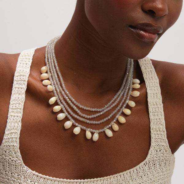 Mood Silver Plated Shell and Bead Multirow Necklace