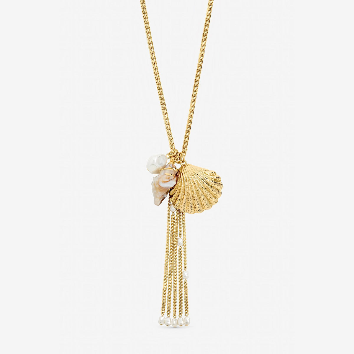 Mood Gold Plated Tassel and Shell Long Necklace