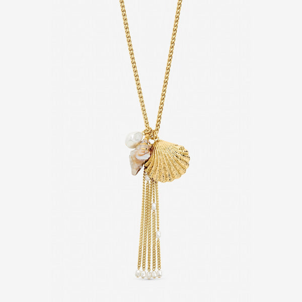 Mood Gold Plated Tassel and Shell Long Necklace