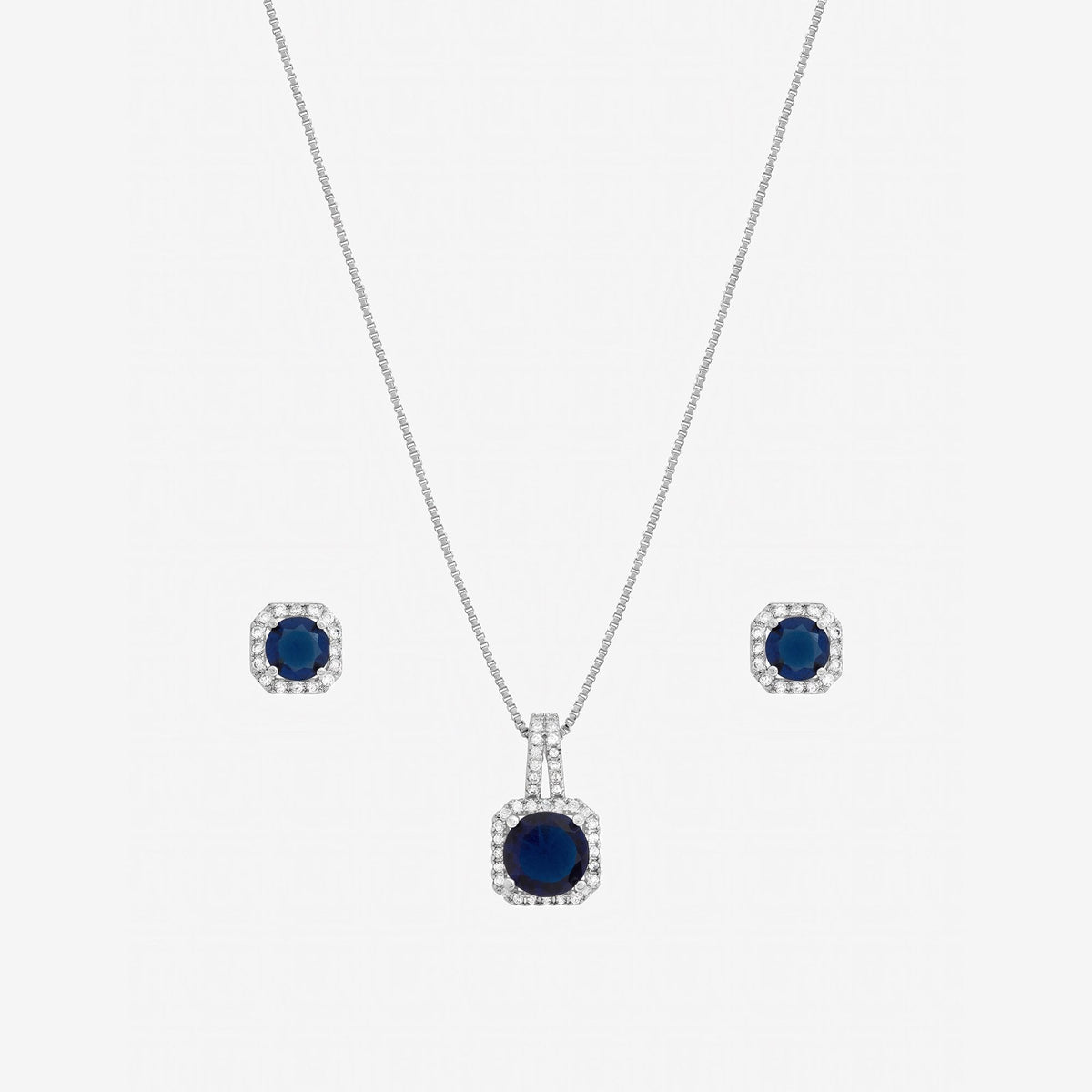 Jon Richard Rhodium Plated Cubic Zirconia and Sapphire Square Drop Set - Gift Box