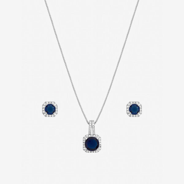 Jon Richard Rhodium Plated Cubic Zirconia and Sapphire Square Drop Set - Gift Box