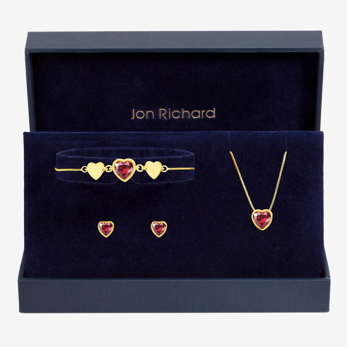 Jon Richard Gold Plated Crystal and Red Heart Trio Set - Gift Box