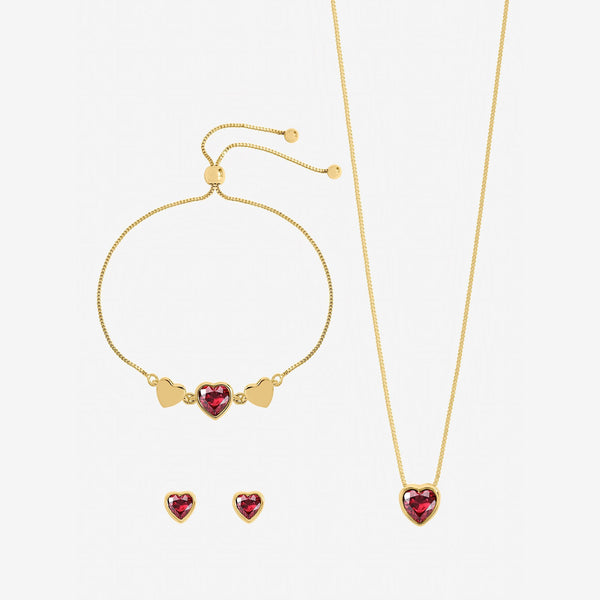 Jon Richard Gold Plated Crystal and Red Heart Trio Set - Gift Box