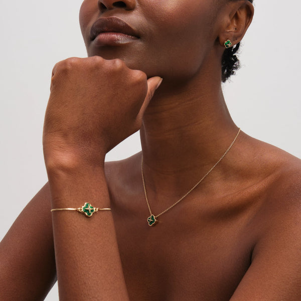 Jon Richard Gold Plated and Malachite Clover Trio Set - Gift Box