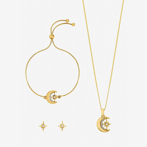 Jon Richard Gold Plated Crystal and Moon Trio Set - Gift Box