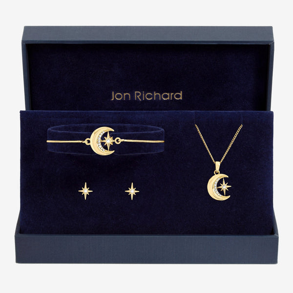 Jon Richard Gold Plated Crystal and Moon Trio Set - Gift Box