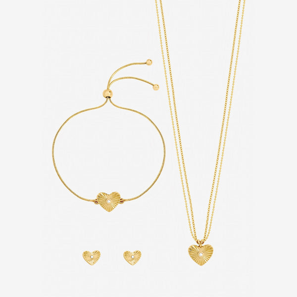 Jon Richard Gold Plated Diamond Cut Heart Trio Set - Gift Box