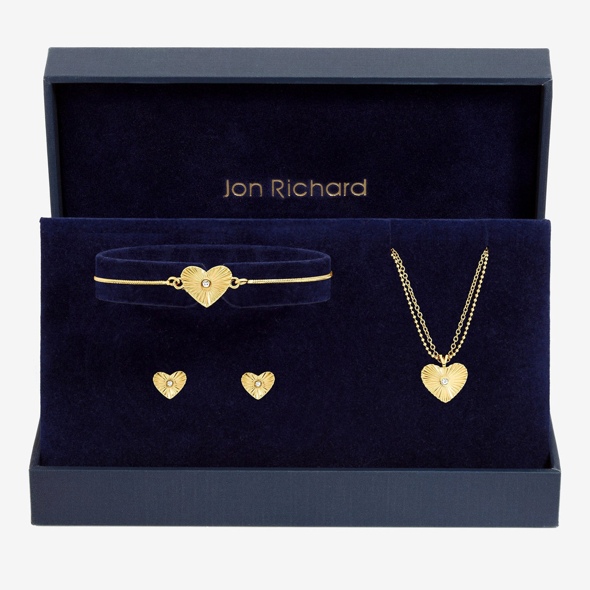 Jon Richard Gold Plated Diamond Cut Heart Trio Set - Gift Box