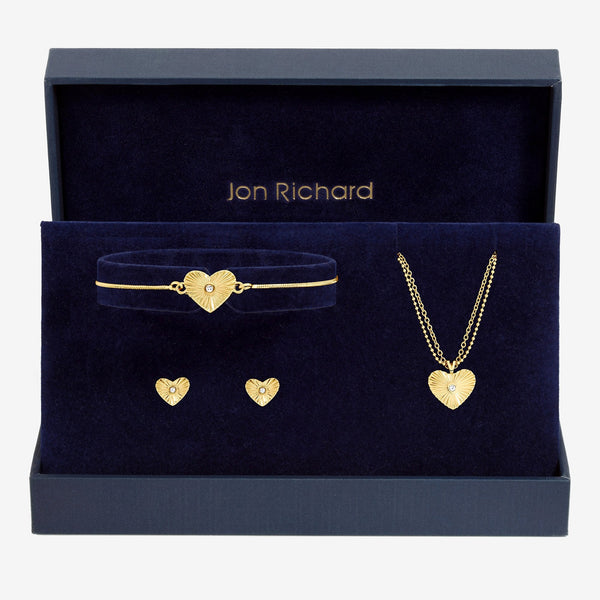 Jon Richard Gold Plated Diamond Cut Heart Trio Set - Gift Box