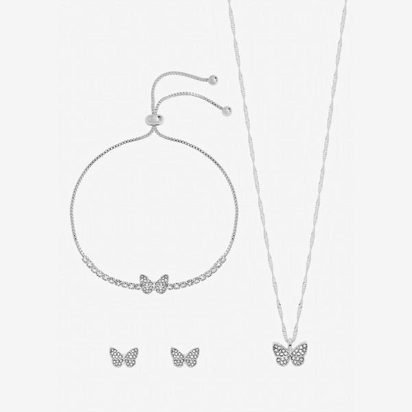 Jon Richard Silver Crystal Butterfly Trio Set - Gift Box