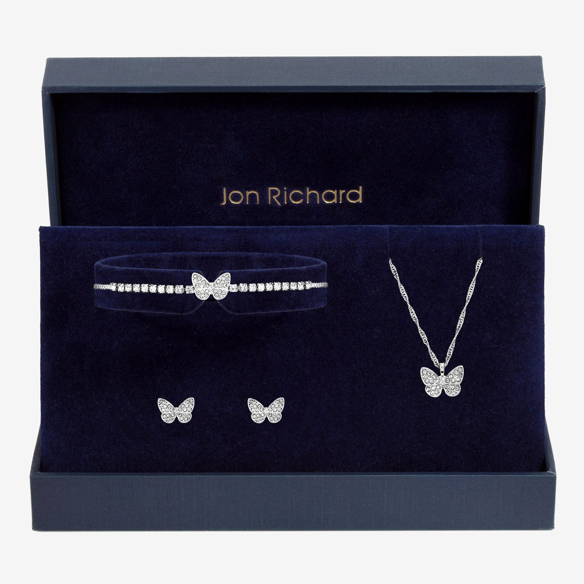 Jon Richard Silver Crystal Butterfly Trio Set - Gift Box