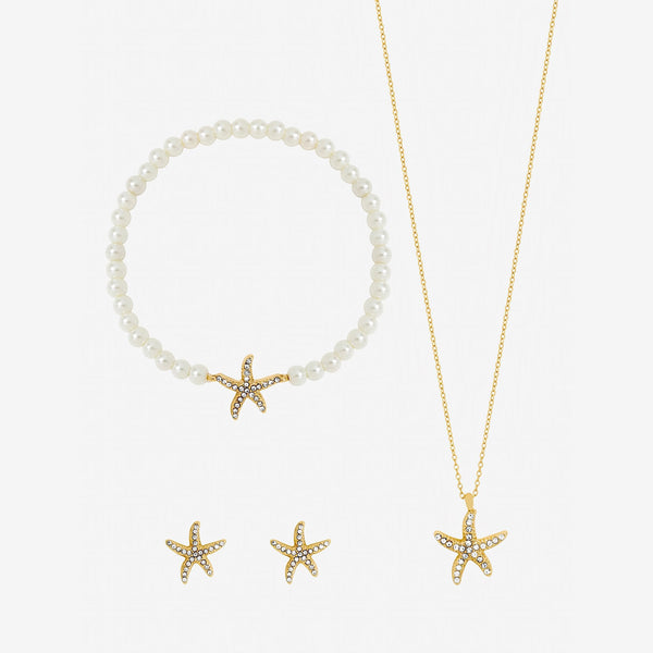 Jon Richard Gold Plated Pave and Pearl Starfish Trio Set - Gift Box