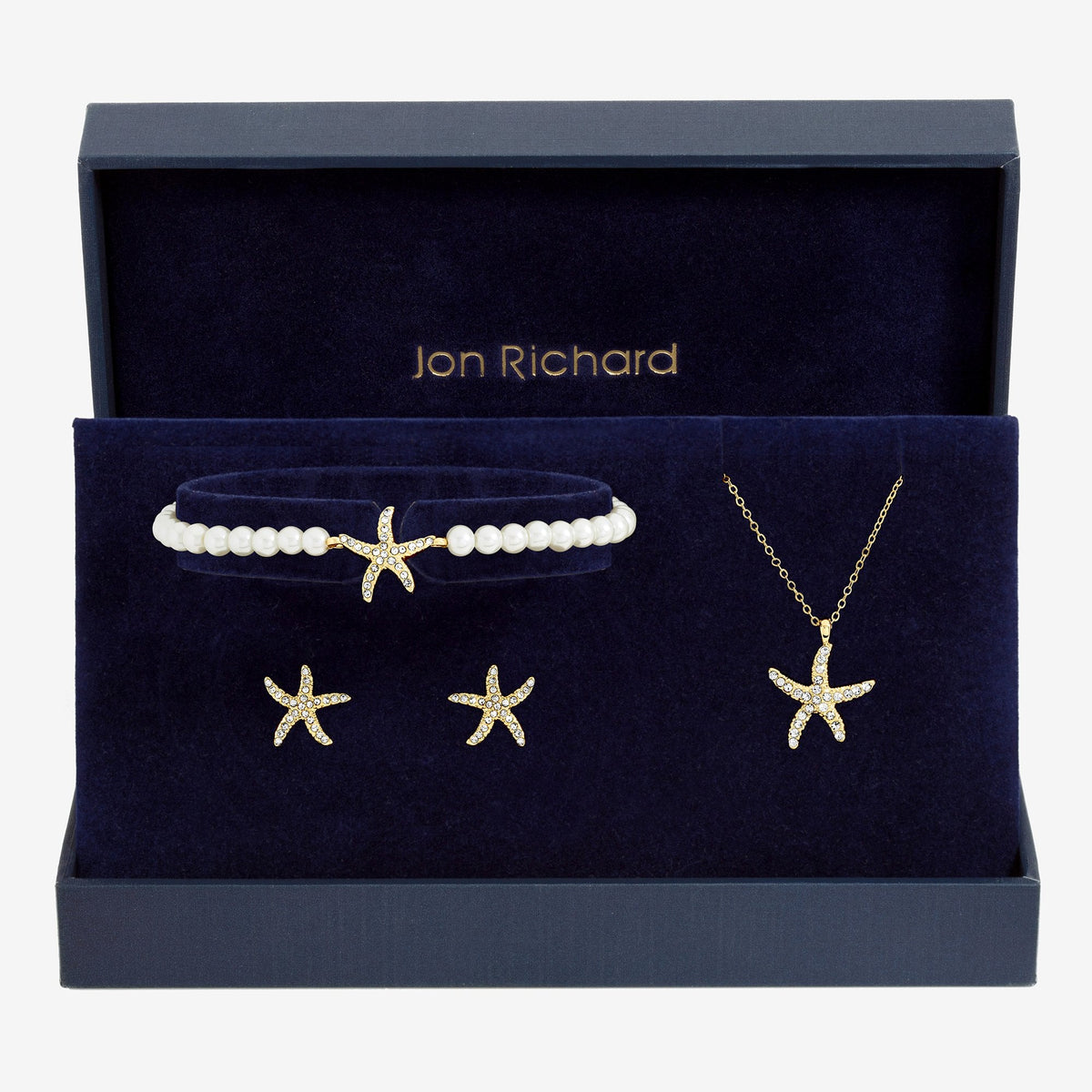 Jon Richard Gold Plated Pave and Pearl Starfish Trio Set - Gift Box