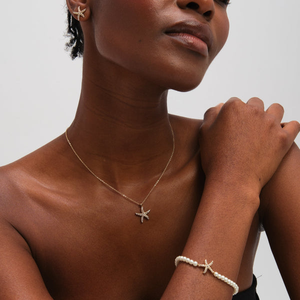 Jon Richard Gold Plated Pave and Pearl Starfish Trio Set - Gift Box