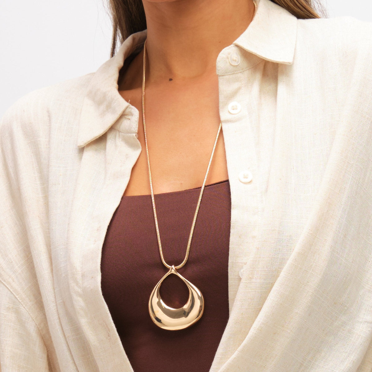 Mood Gold Plated Polished Long Open Drop Pendant