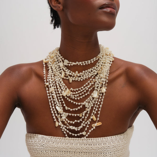 Mood Gold Plated Statement Multirow Beaded Necklace