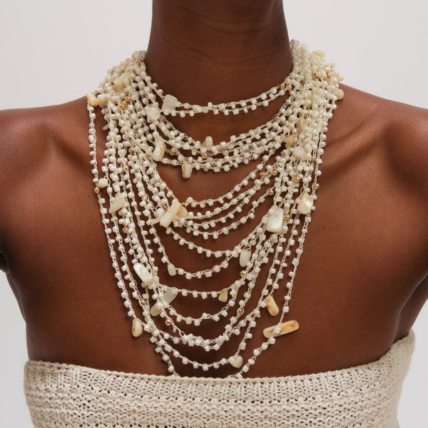 Mood Gold Plated Statement Multirow Beaded Necklace