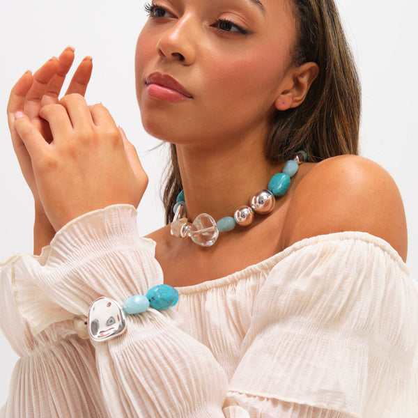 Mood Silver and Turquoise Resin Necklace
