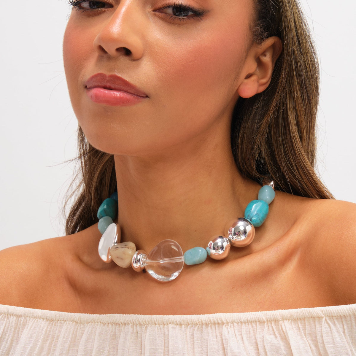 Mood Silver and Turquoise Resin Necklace