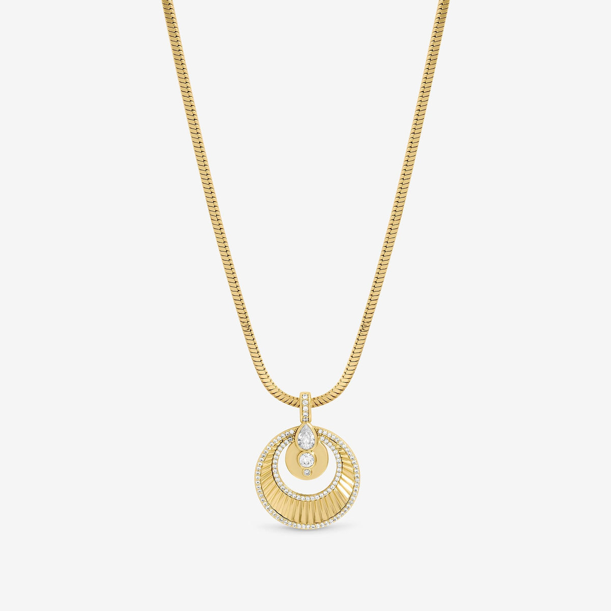 Inicio Two Tone and Crystal Disk Pendant - Gift Pouch