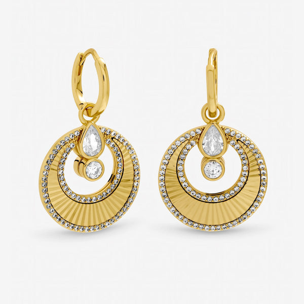 Inicio Two Tone and Crystal Disk Huggie Earrings - Gift Pouch
