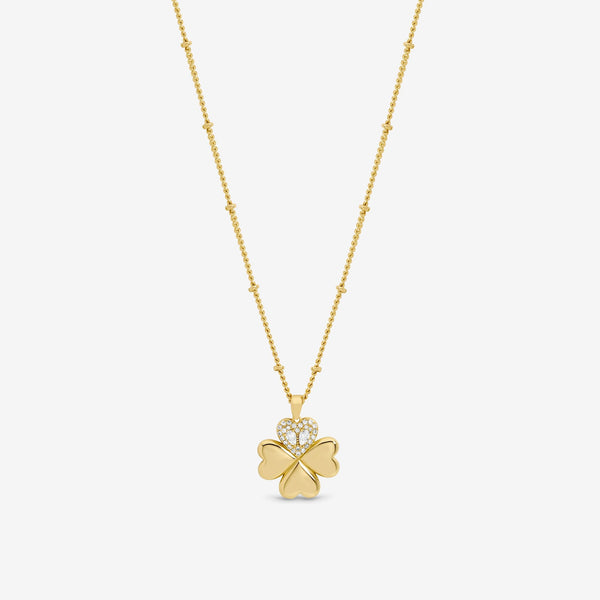 Inicio Gold Plated and Crystal Clover Pendant - Gift Pouch