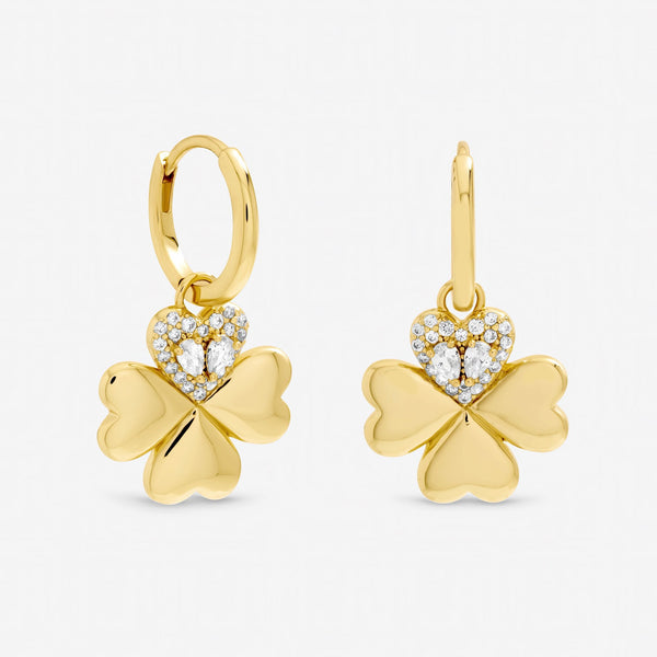 Inicio Gold Plated and Crystal Clover Earrings - Gift Pouch