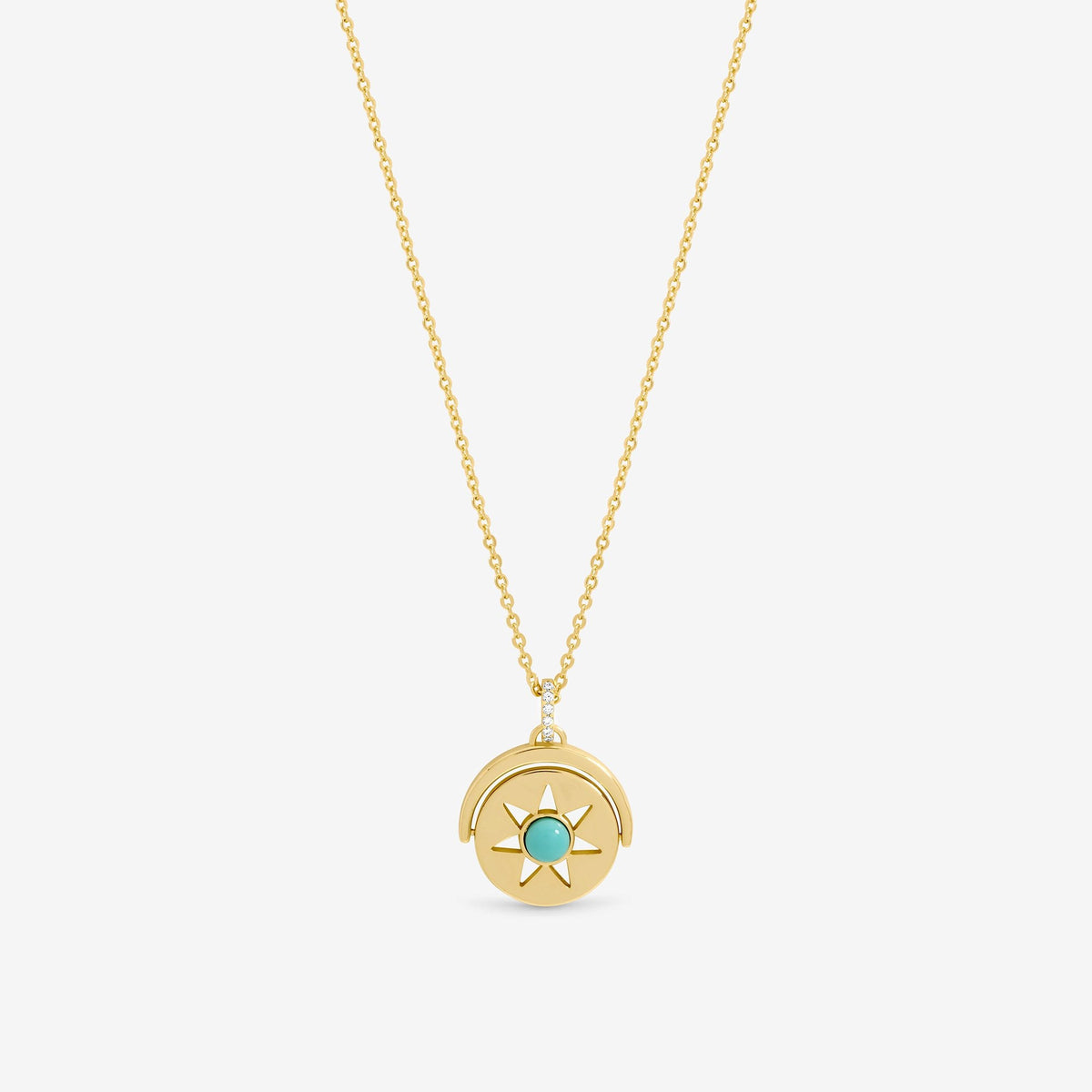Inicio Gold Plated and Turquoise Celestial Spinner Pendant - Gift Pouch