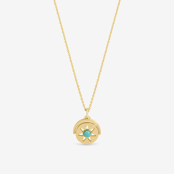 Inicio Gold Plated and Turquoise Celestial Spinner Pendant - Gift Pouch
