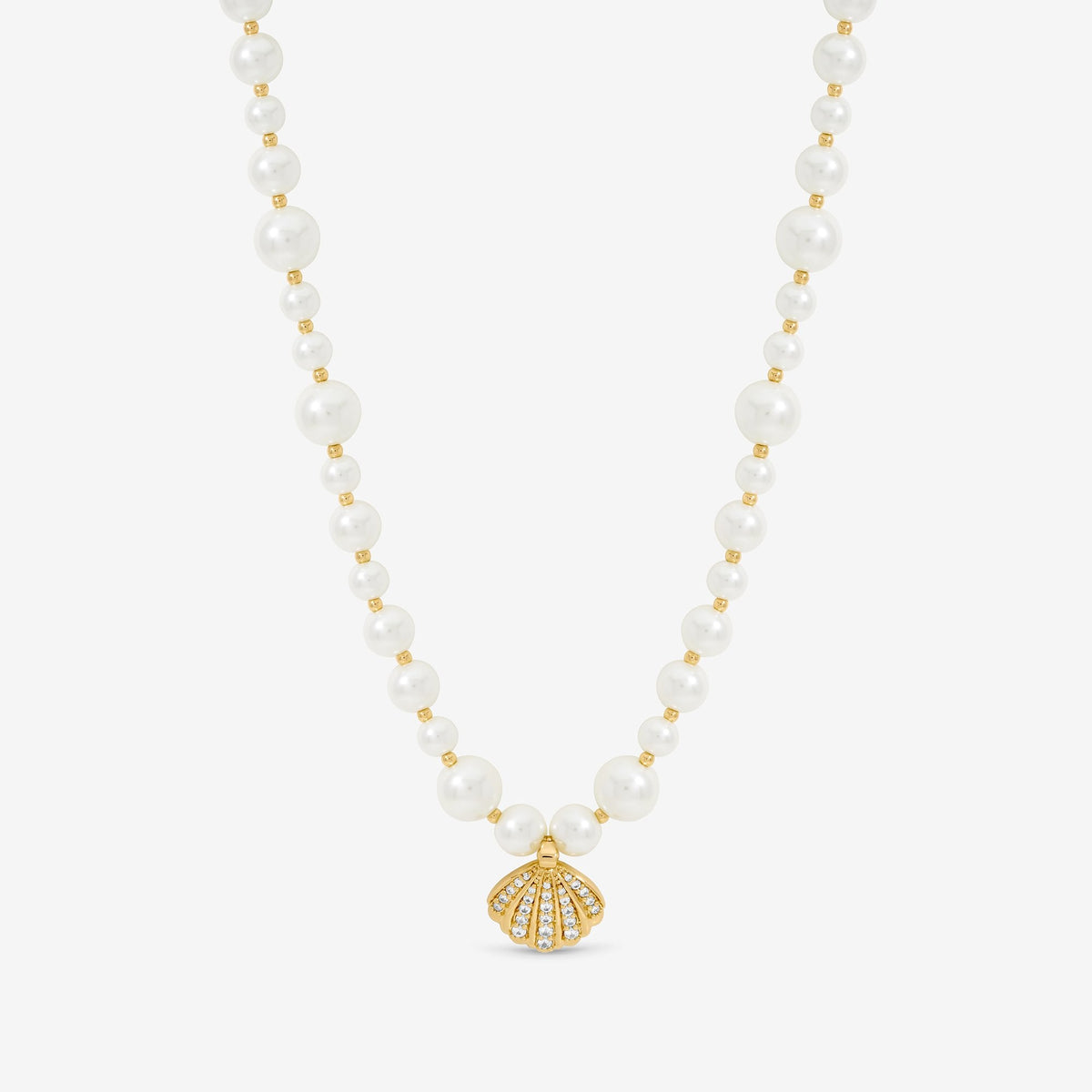 Inicio Gold Plated Pearl and Crystal Shell Necklace - Gift Pouch