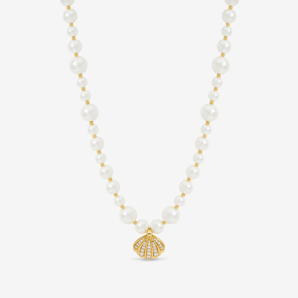 Inicio Gold Plated Pearl and Crystal Shell Necklace - Gift Pouch