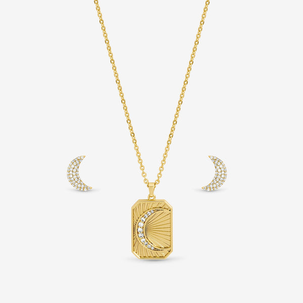Inicio Gold Plated and Pave Moon Set - Gift Box