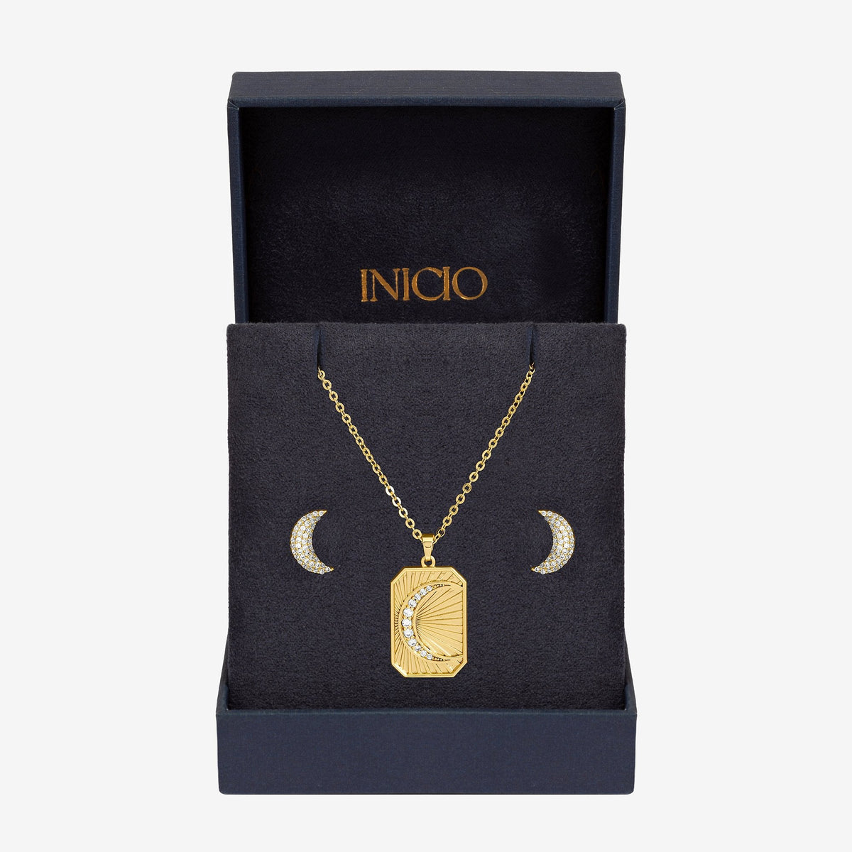 Inicio Gold Plated and Pave Moon Set - Gift Box
