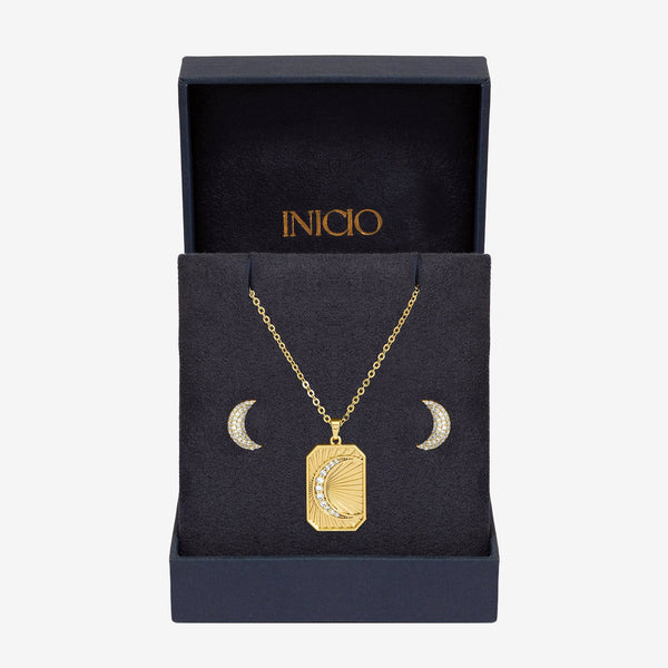 Inicio Gold Plated and Pave Moon Set - Gift Box